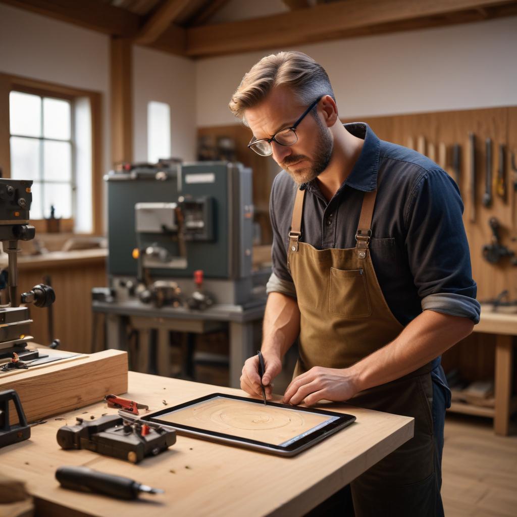 Handwerker nutzt digitale KI-Tools auf der Baustelle