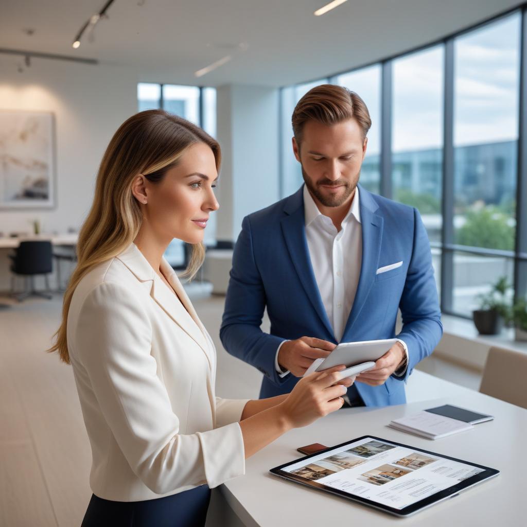 Immobilienmakler zeigt Kunden digitale Objektdetails